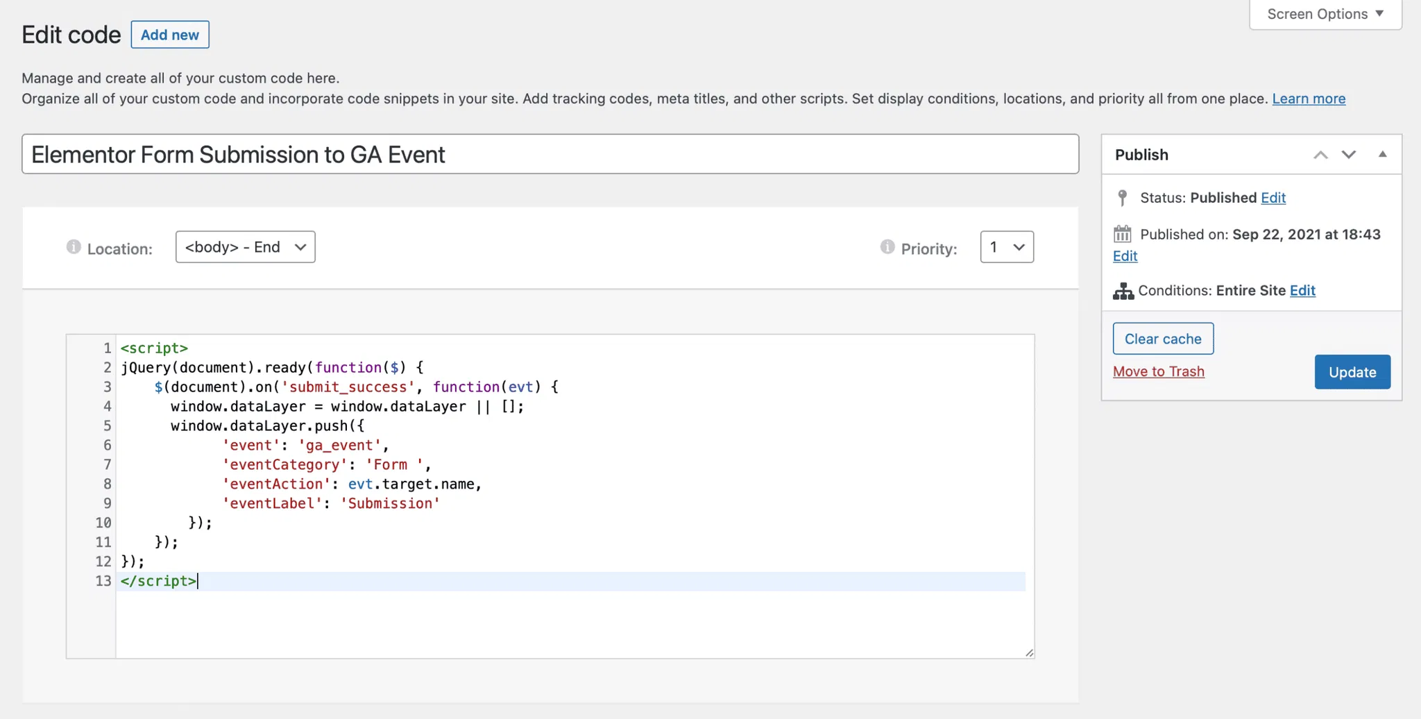 Elementor Form Submission to GA Event via GTM