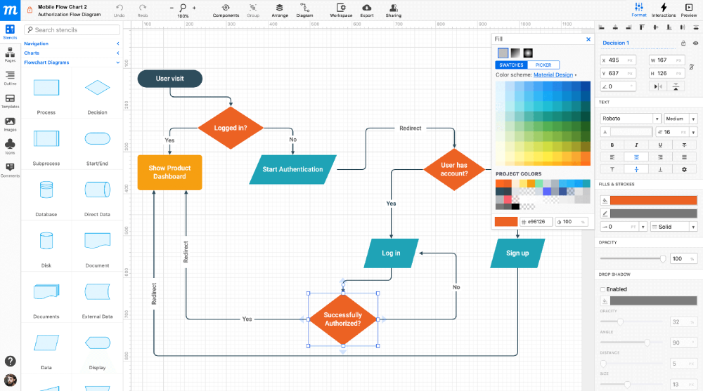 Create sitemaps, flowcharts, storyboards