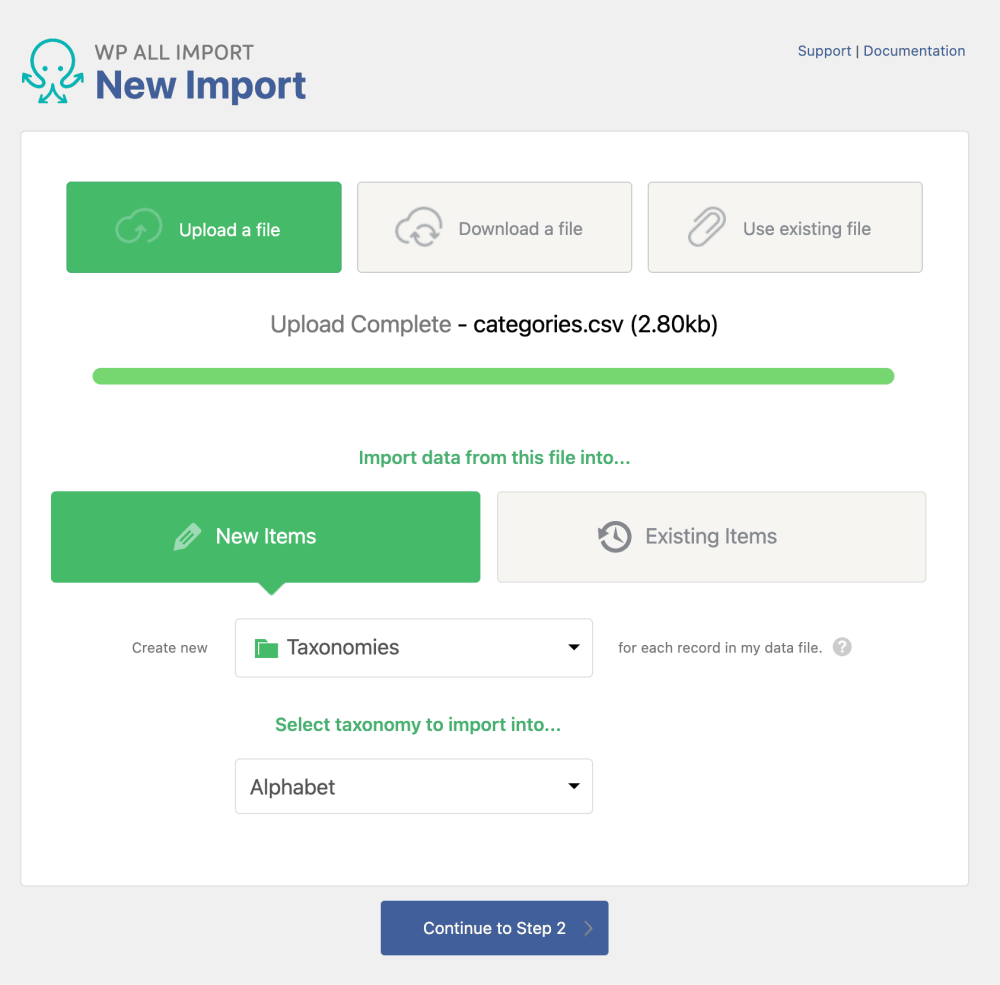Set to Taxonomy - Category - WP All Import