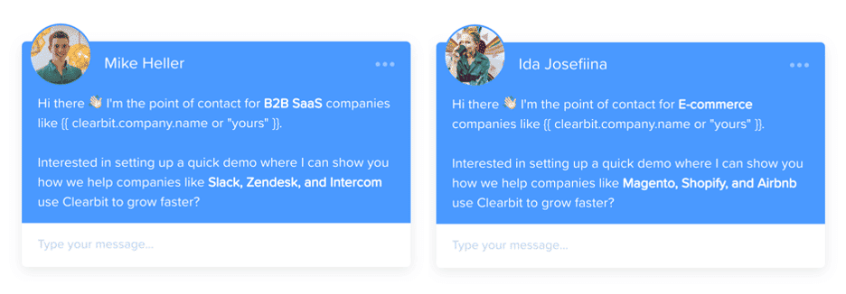 Clearbit: Using Real-Time Intelligence To Personalize And Optimize Your B2B Website 5 Chat Personalization with Clearbit