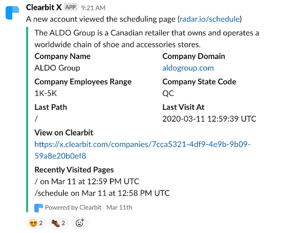 Clearbit: Using Real-Time Intelligence To Personalize And Optimize Your B2B Website 7 Real-time lead alerts via Slack