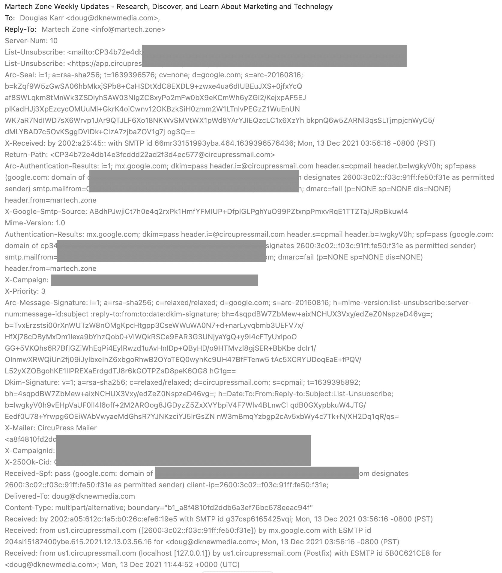 Message Header - DKIM and SPF