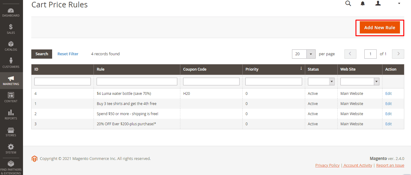 Adobe Commerce (Magento) Add New Shopping Cart Price Rule