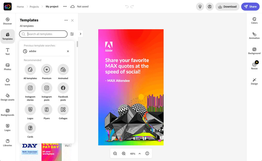 Adobe Creative Cloud Express: Beautiful Templates for Social Media Content, Logos, and More 2 adobe creative cloud express user interface