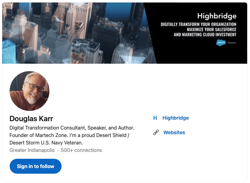 LinkedIn Bio for Douglas Karr