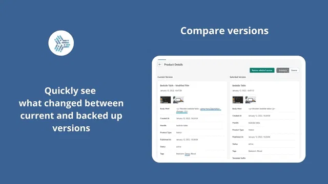 Shopify Backups - Compare Versions