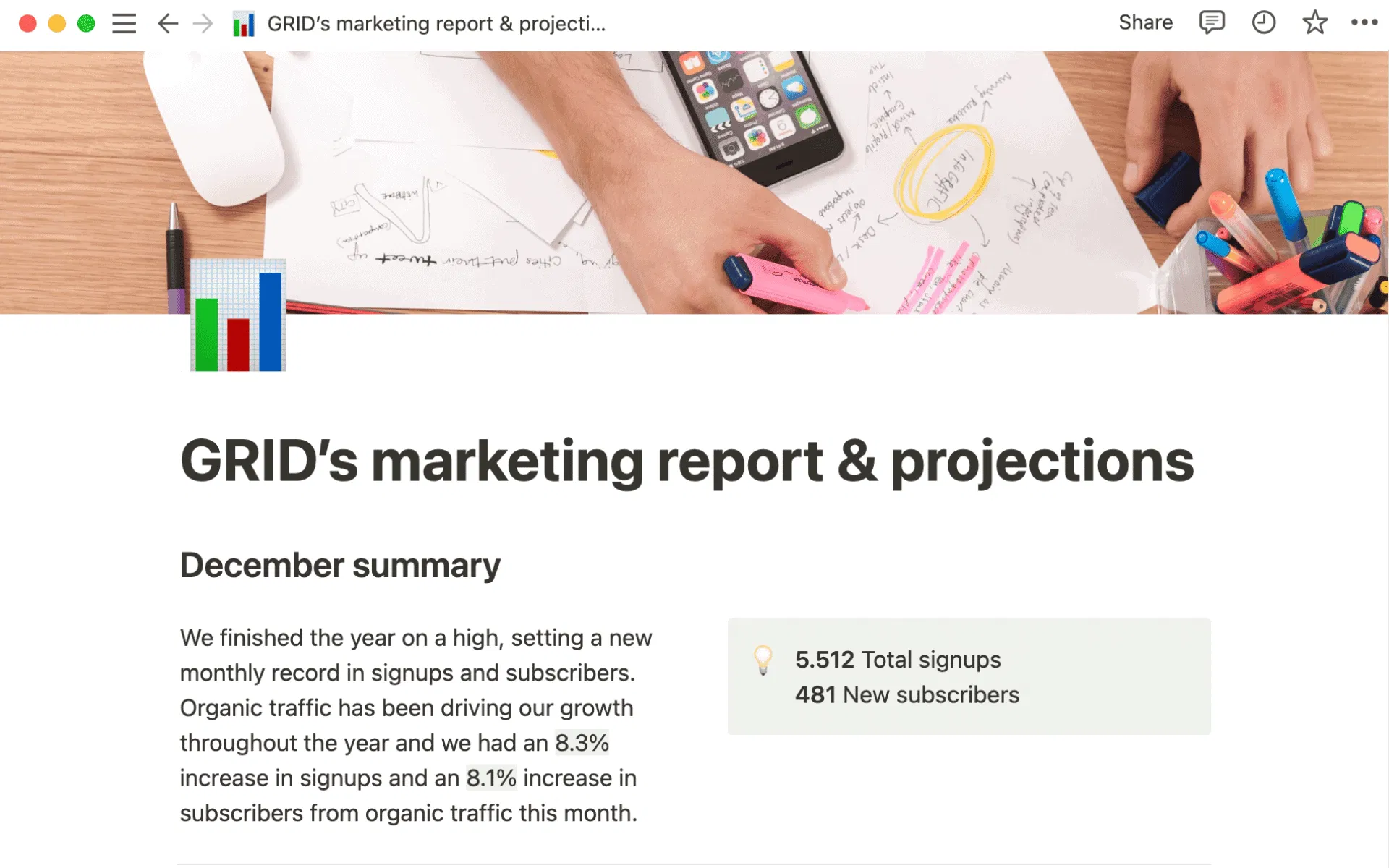 Notion - Marketing Report and Projections Template