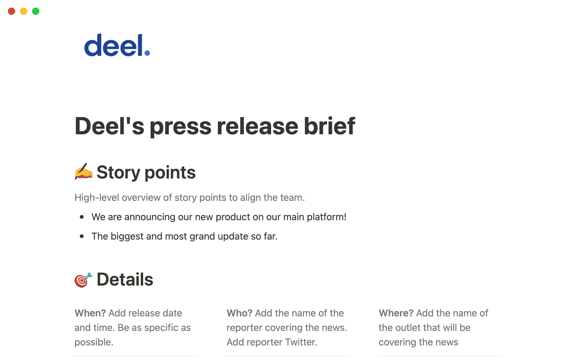 Press Release Brief Template