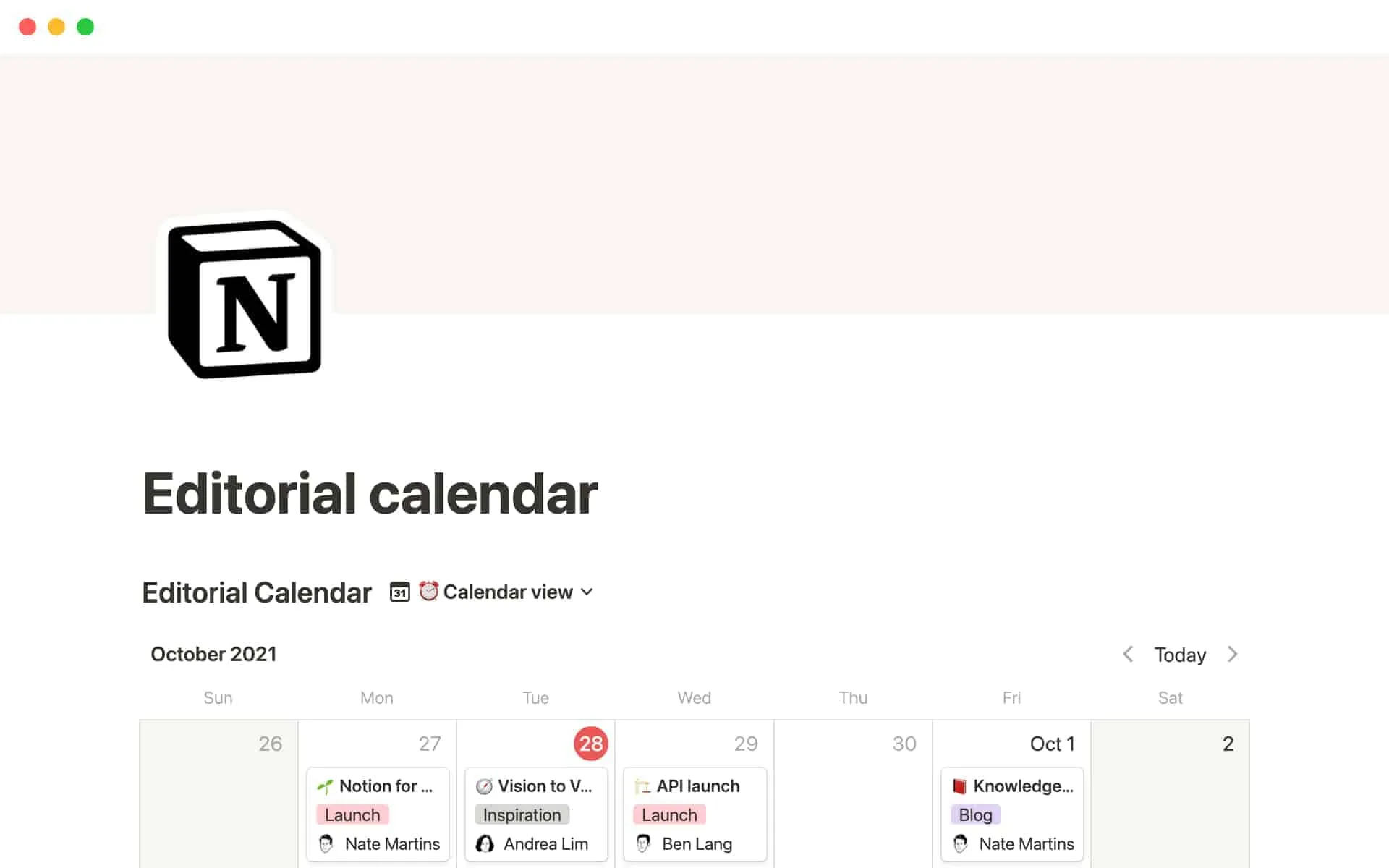 Editorial Calendar Template