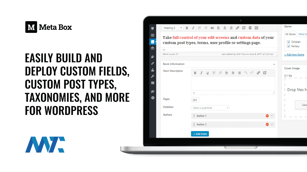 Meta Box: The Best WordPress Plugin Framework For WordPress Custom Fields, Custom Post Types, and Taxonomies 1 Meta Box - Custom Post Types, Custom Fields, Custom Meta Boxes, Custom Taxonomies for WordPress