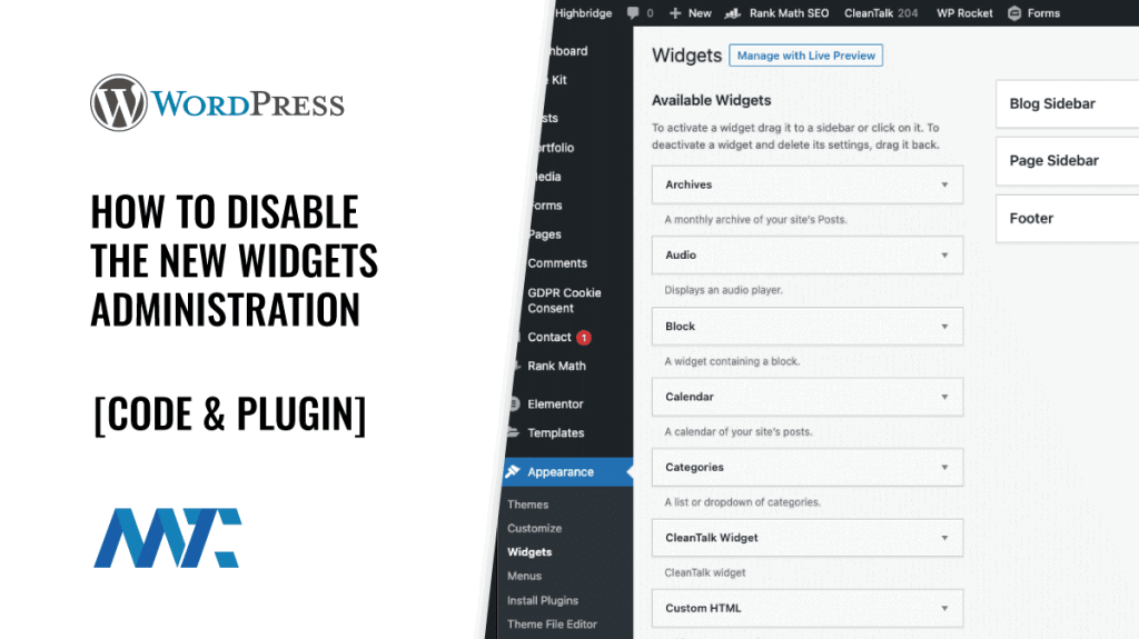 WordPress - Disable the new widgets admin and return to classic