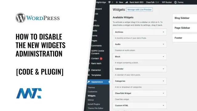 WordPress - Disable the new widgets admin and return to classic