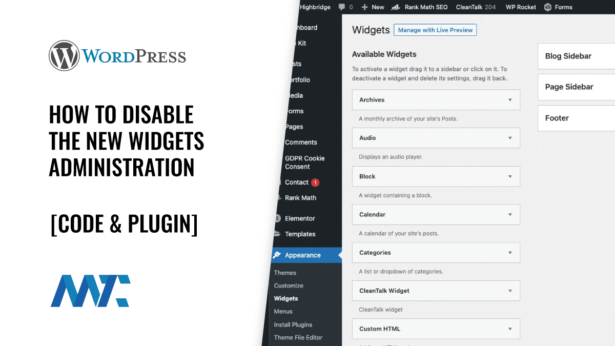 WordPress - Disable the new widgets admin and return to classic