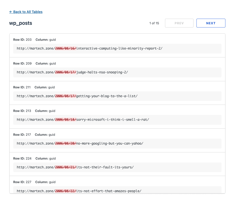 WordPress: Find and Replace All Permalinks In Your Database using Regular Expressions (Example: /YYYY/MM/DD) 3 WP Migrate Pro - Preview of Regex Replacement of permalinks in wp_posts