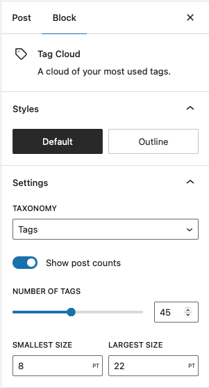 WordPress: How to Build And Publish A Tag Cloud 2 tag cloud block