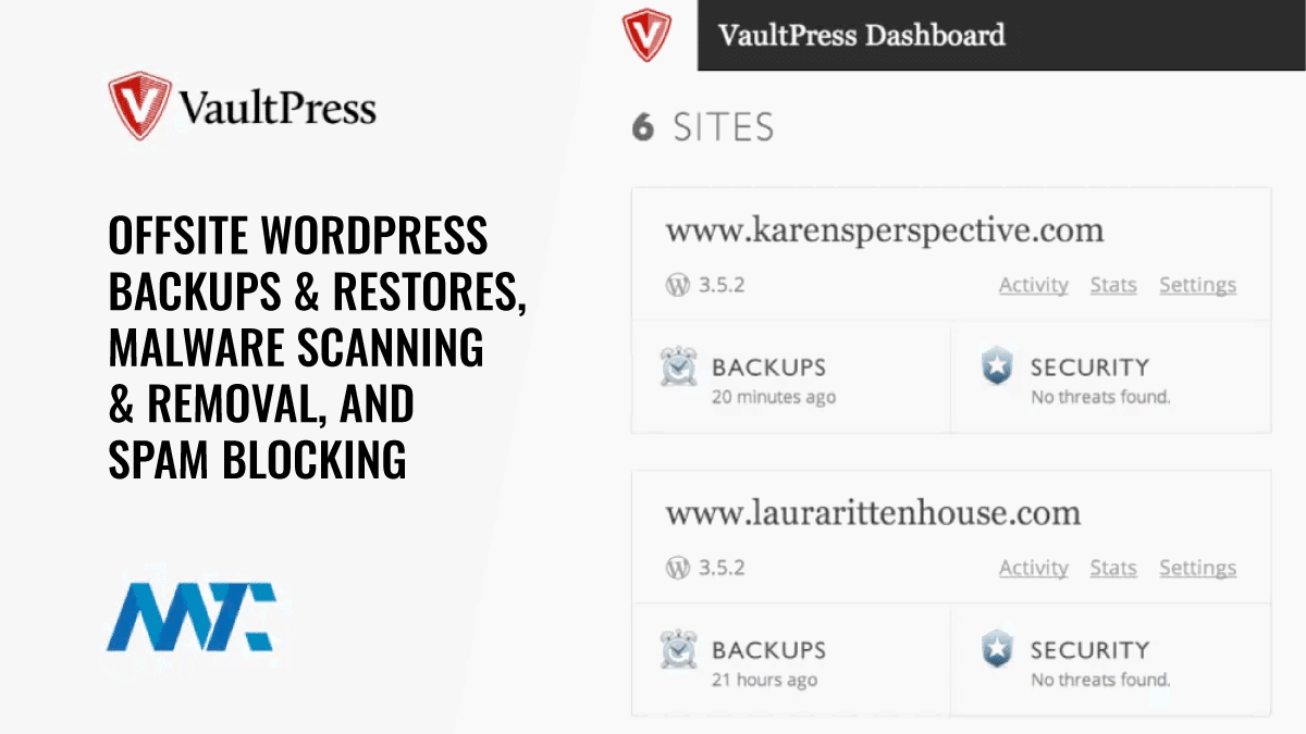 VaultPress WordPress Backups, Restores, Security, Malware Removal, Spam Protection