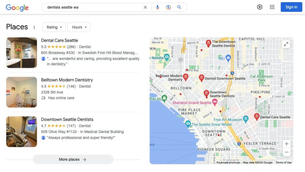 dentists seattle wa map pack