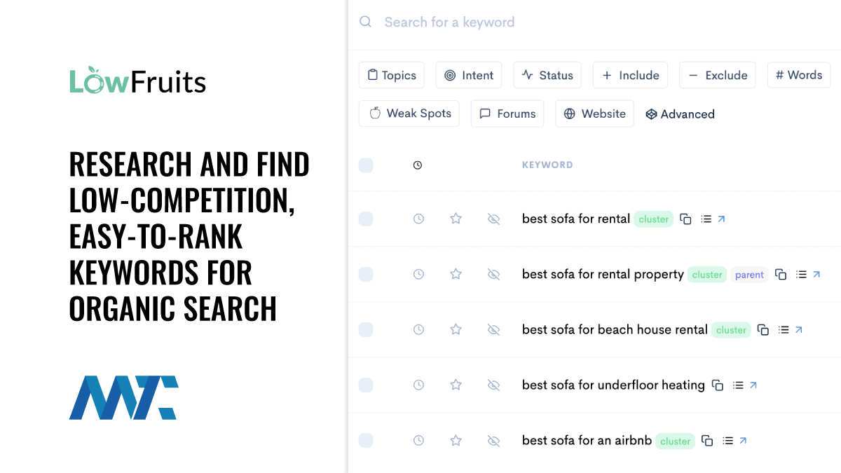 LowFruits: Research And Find Low-Competition, Easy-To-Rank Keywords For Organic Search 1 LowFruits - Long-tail keyword research for SEO and ranking