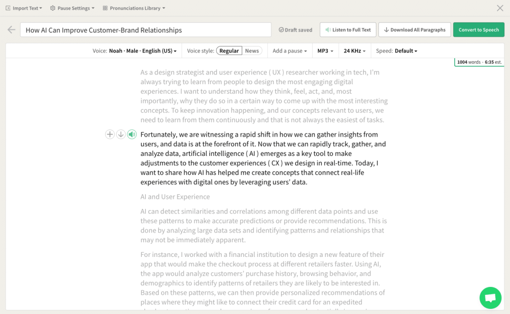 Play.ht: Enable Audio AI-Powered Playback Of Your Content With Realistic Voices So Visitors Can Listen 2 text-to-speech editor from Play.ht