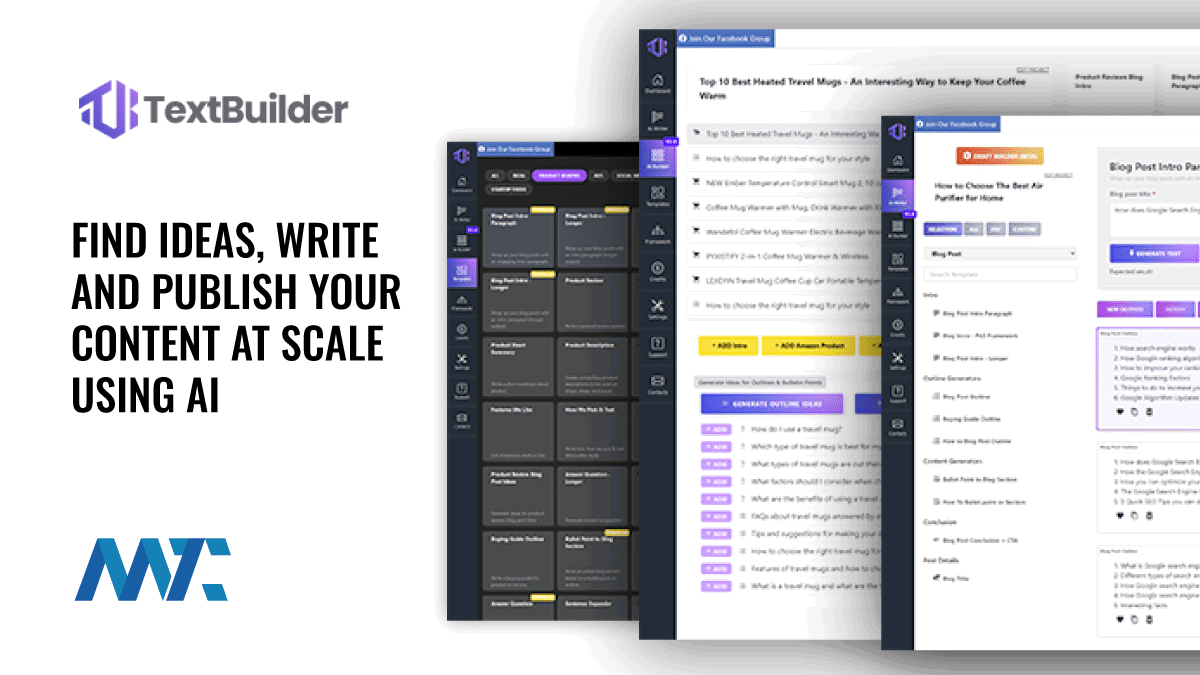 TextBuilder: Use GPT and AI To Find Ideas, Write, and Publish Your Content At Scale 1 TextBuilder - Find Ideas and Generate and Publish Content at Scale With This AI Writer