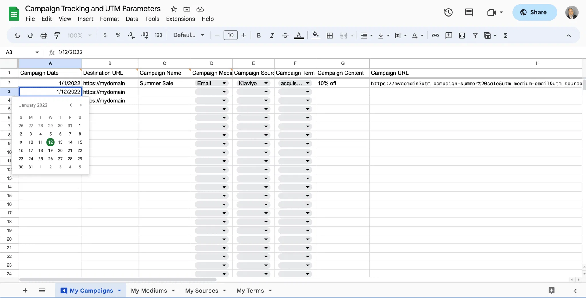 google-sheet-recording-campaigns-and-utm-querystring-builder
