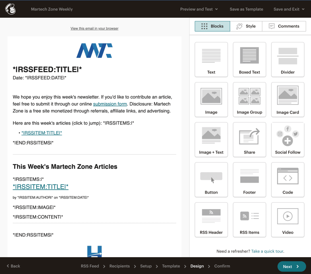 Mailchimp: How To Build A Table of Contents for Your RSS-To-Email Campaign 2 Mailchimp RSS-to-Email Editor with Table of Contents (TOC)