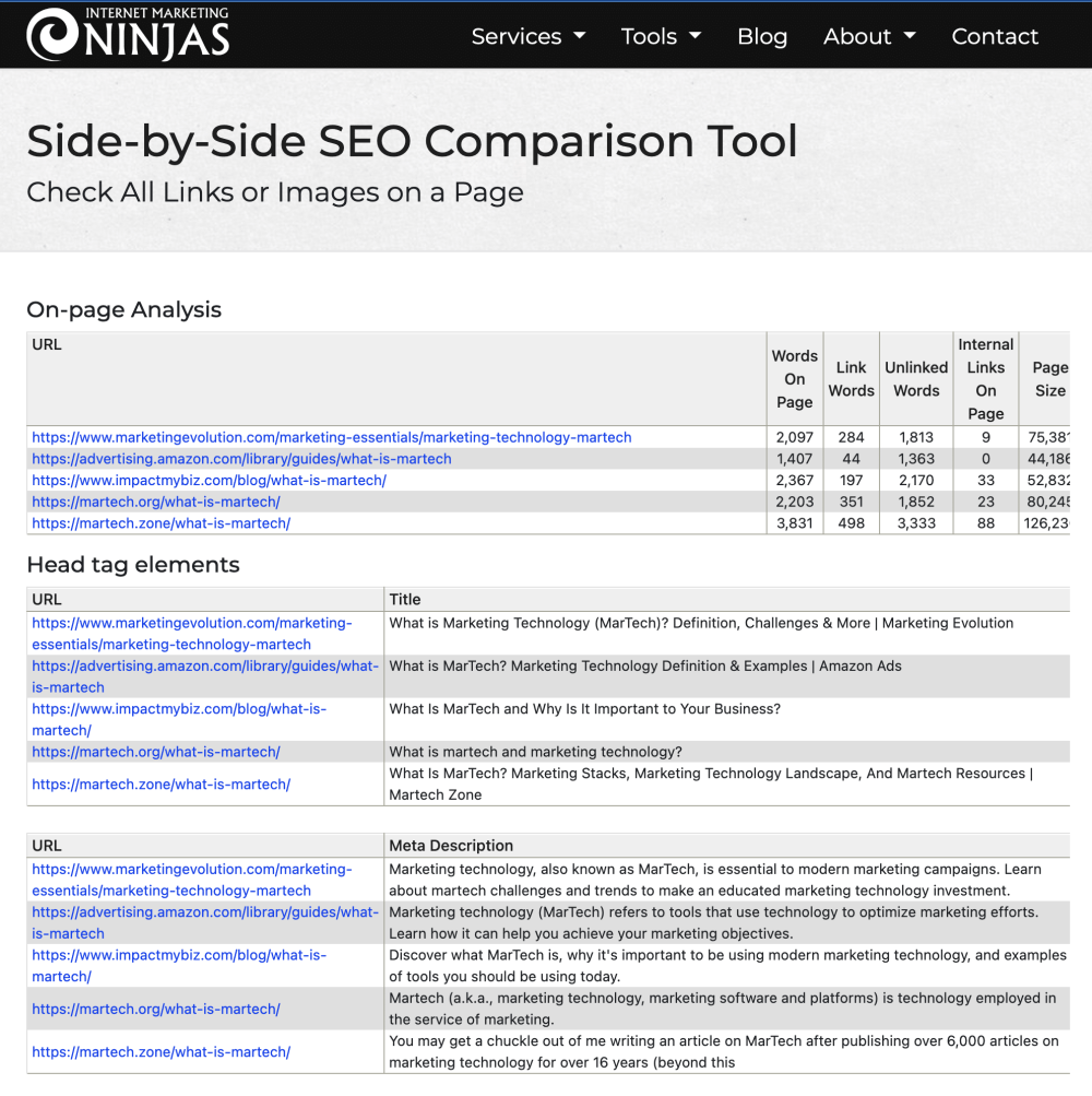 seo comparison tool