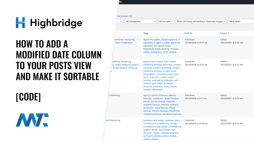 WordPress: How To Add A Date Modified Column That's Sortable in Admin Posts