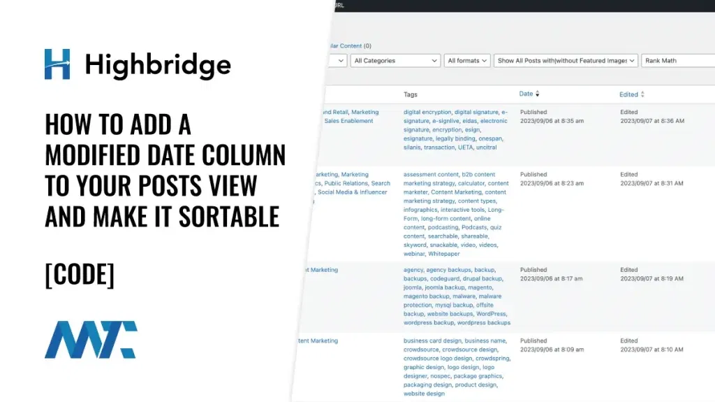 WordPress: How To Add A Date Modified Column That's Sortable in Admin Posts