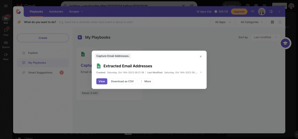 Bardeen AI-Powered Automation to Extract Email Addresses from Gmail to Google Sheets Result