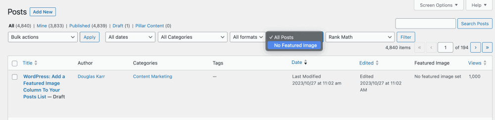WordPress: Add a Featured Image Column To Your Posts List In Your Theme Using functions.php 3 Posts List Filter for Featured Image