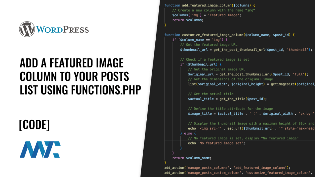 PHP to add a Featured Image to WordPress's Posts List in Admin