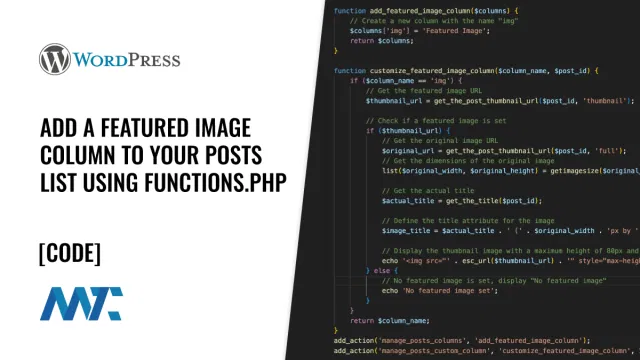 PHP to add a Featured Image to WordPress's Posts List in Admin