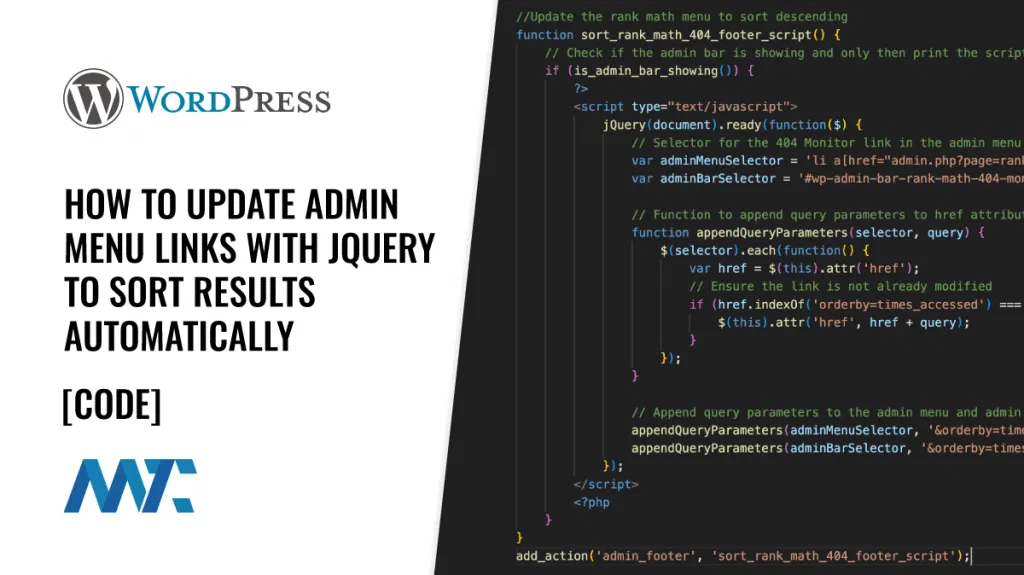 WordPress Admin: Update Menu Links to Sort