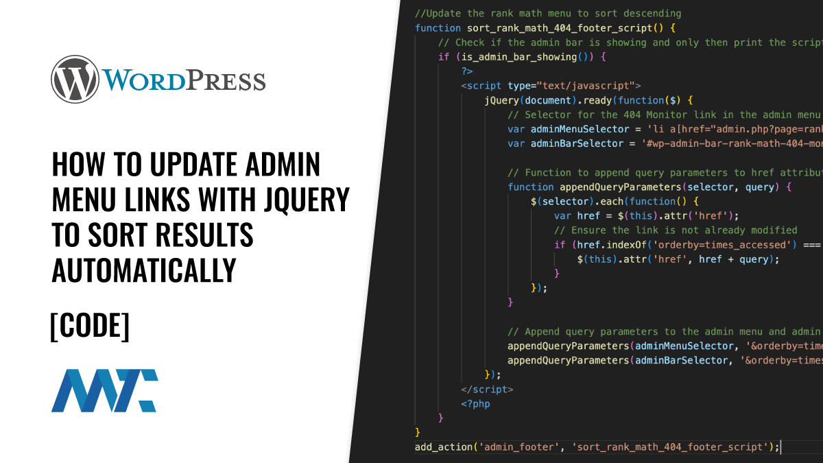 WordPress Admin: Update Menu Links to Sort