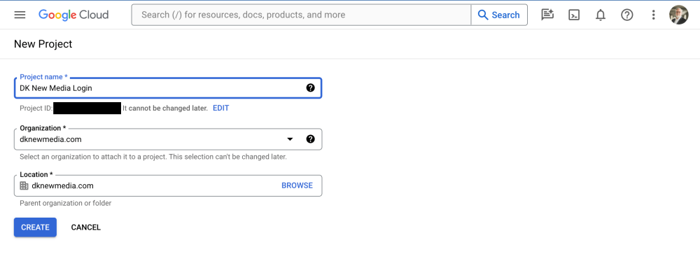 Google Cloud: How to Add A Google Login To Your Corporate WordPress Site 2 Google Cloud: Add New Project