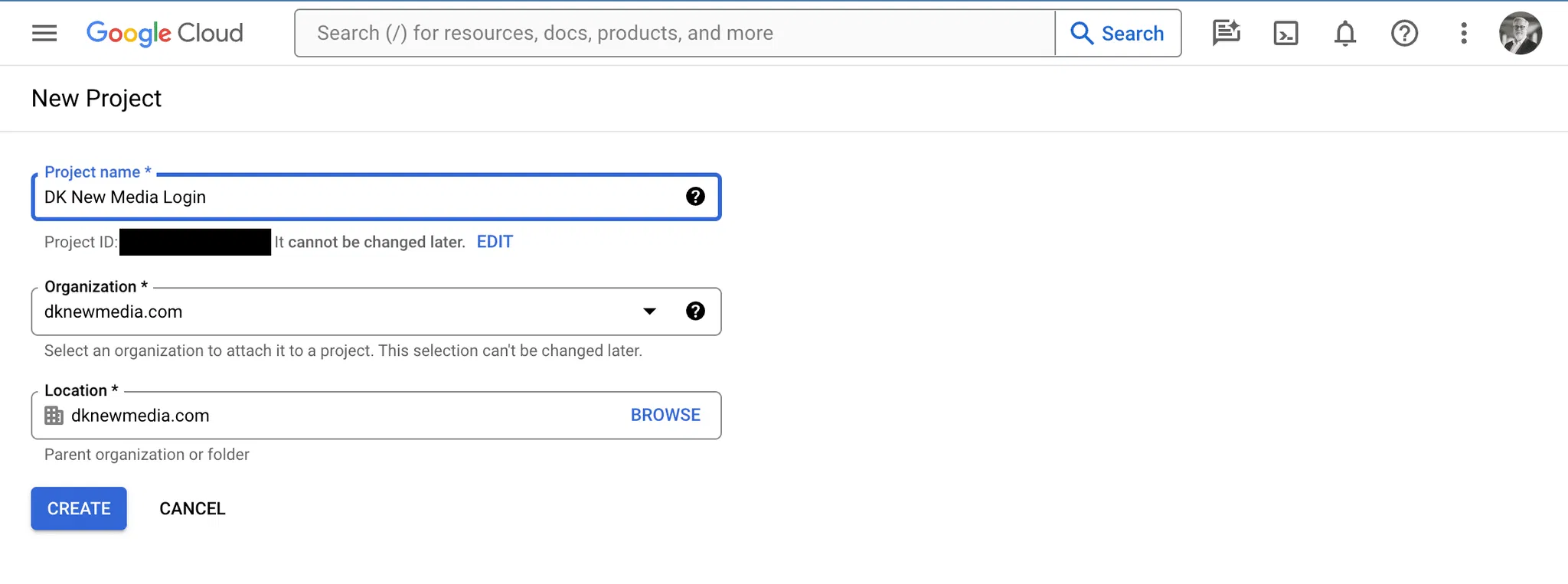 Google Cloud: Add New Project
