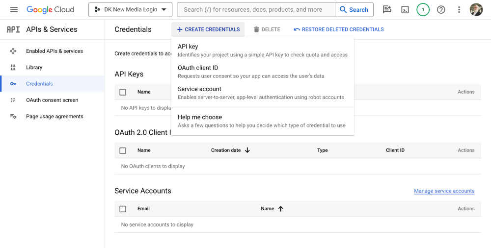 Google Cloud: How to Add A Google Login To Your Corporate WordPress Site 7 Google Cloud Credentials