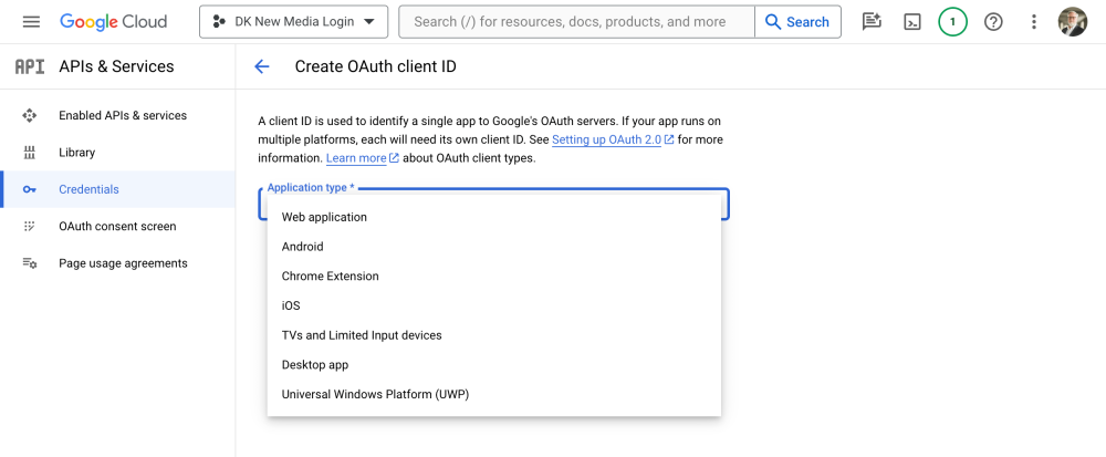 Google Cloud: How to Add A Google Login To Your Corporate WordPress Site 8 Google Cloud - Create OAuth client ID for Web application.