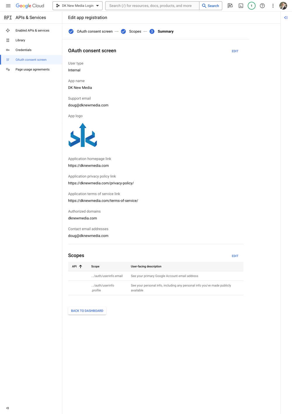 Google Cloud: How to Add A Google Login To Your Corporate WordPress Site 6 google cloud console oauth consent screen confirm