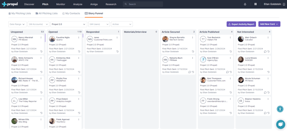 Propel: Bringing Deep Learning AI to Public Relations Management 7 PR Kanban Board