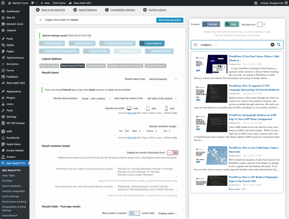 WordPress: Ajax Search Pro Provides Live Search Results With Autocomplete 3 ajax search pro settings and preview