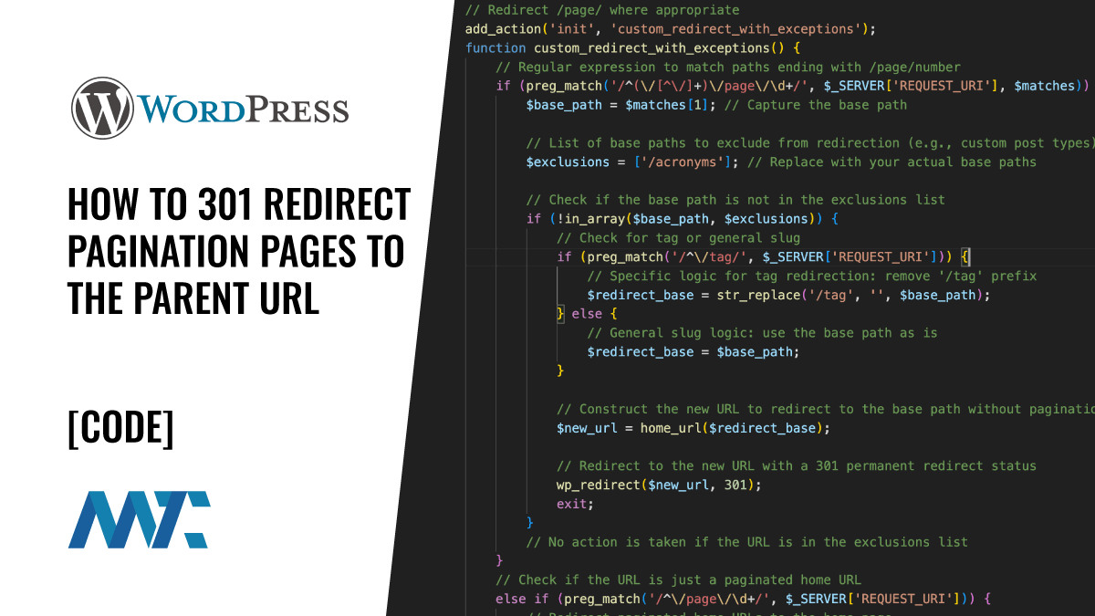 WordPress: How to 301 Redirect Pagination Pages to the Parent URL