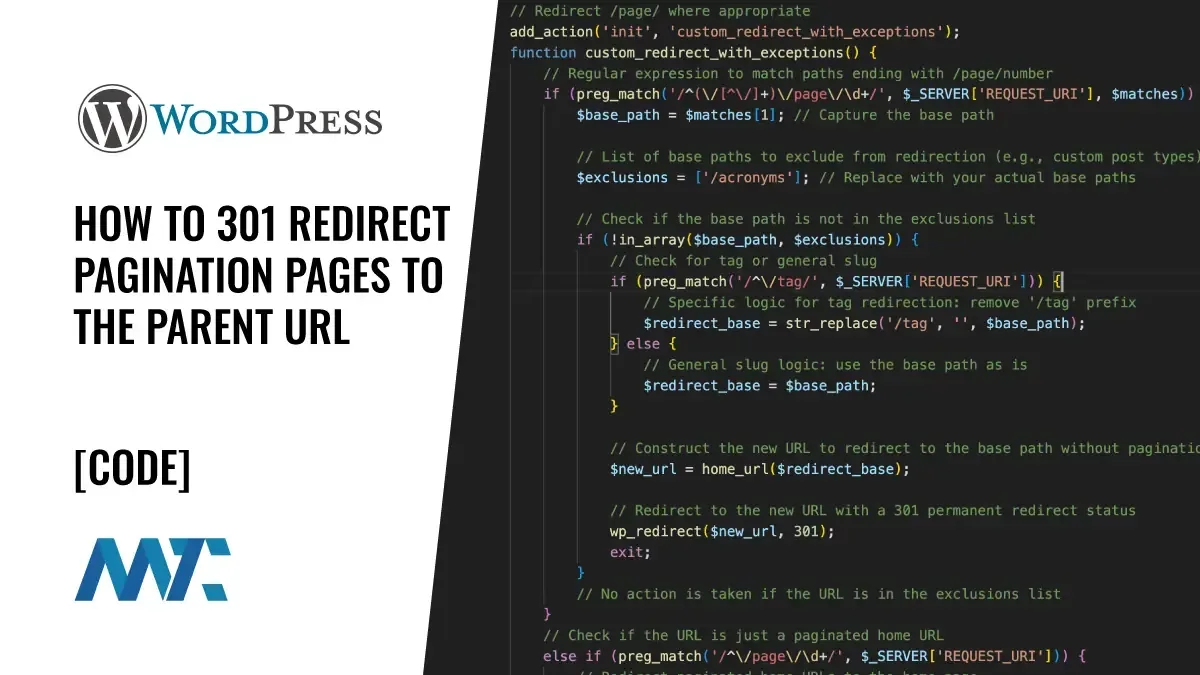 WordPress: How to 301 Redirect Pagination Pages to the Parent URL