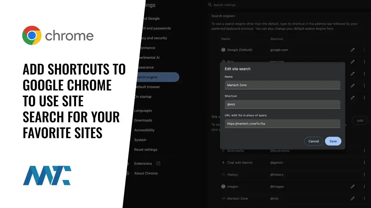 Site Search Shortcuts for Google Chrome