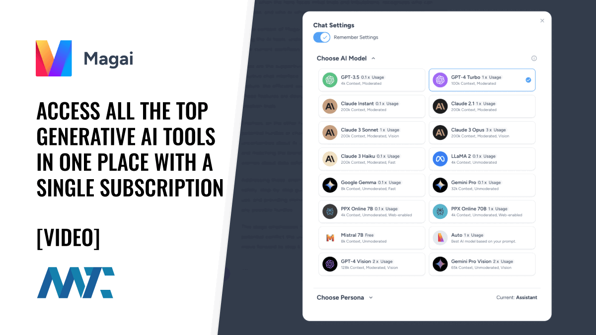 Magai: Access All the Top Generative AI Tools in One Place with a Single Subscription 1 Magai: Access all the top Generative AI Tools and Models in a Single Subscription