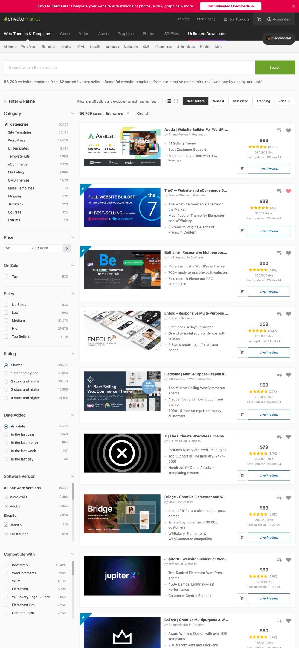 themeforest wordpress theme search