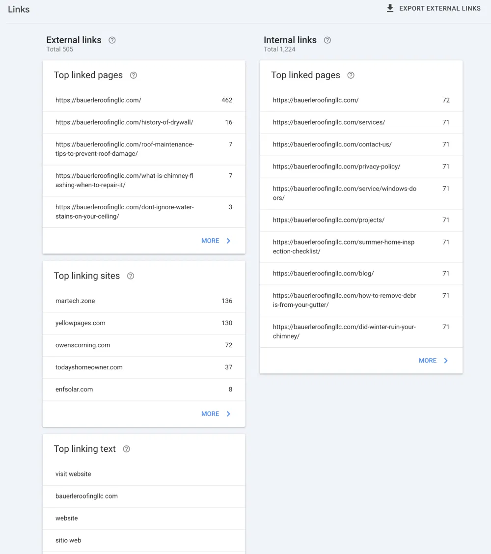 Google Search Console: Links Report