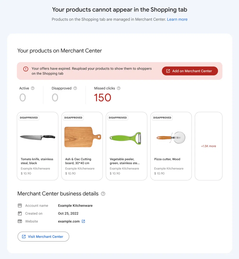 Google Search Console: Shipping Tab Listings Report