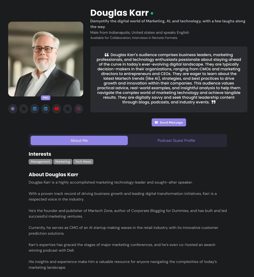 Douglas Karr Podcast Guest Page on Talks.co 